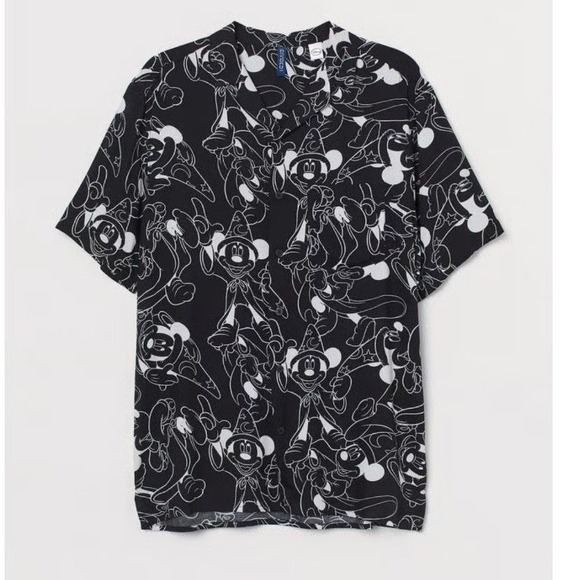 Disney Men's Mickey Casual Button Down Shirt RARE Sorcerer Divided M - EUC - Picture 2 of 14